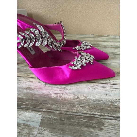 Manolo Blahnik Lurum Pink Satin Crystal 90mm Mule Heels EU 40 w/Box Dust Bag COA - Picture 8 of 16